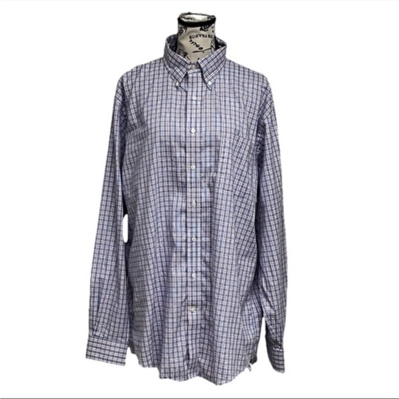Lands End Shirt Mens 17-36 Tall Blue Check Long Sleeve Button Down Oxford Prep - Picture 1 of 9
